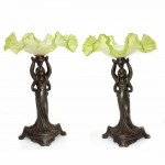 Pair of Art Nouveau Spelter and Art Glass Comports. Click for more information...