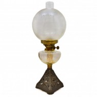 Double Burner Clear Glass Font Brass and Pottery Based Kerosene Light. Click for more information...