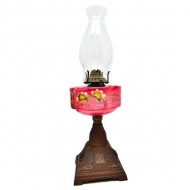 Hand Painted Ruby Glass Cast iron Base Kerosene Light. Click for more information...
