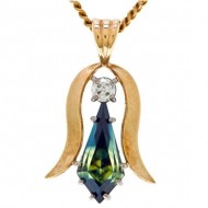 Mid Century. Modernist. Australian Green Parti Sapphire and Diamond Pendant.. Click for more information...