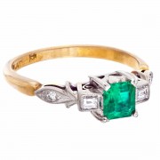18ct Gold Platinum, Emerald and 4 Diamond Ring. Click for more information...