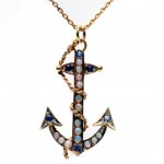 9ct Gold Opals & Sapphires Anchor Pendant.. Click for more information...