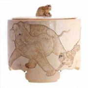 Large Ivory Japanese OKIMON lidded BOX. Click for more information...