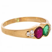Mid Century 18ct Gold 1 Emerald 1 Ruby 6 Diamond Ring. Click for more information...