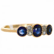 Victorian 18ct Gold 3 Synthetic Blue Sapphire. 4 Diamond Ring. Click for more information...