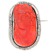 Victorian Coral Cameo Pendant Brooch.. Click for more information...