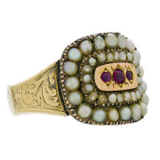 Victorian 15ct Gold Pearl 3 Ruby Mourning Ring. Click for more information...