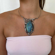 Sterling Silver. Peacock Malachite. Azurite Green Malachite. 1960s Necklace.. Click for more information...