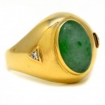 14ct Yellow Gold Jadeite and 2 Diamonds Gents Ring. Click for more information...